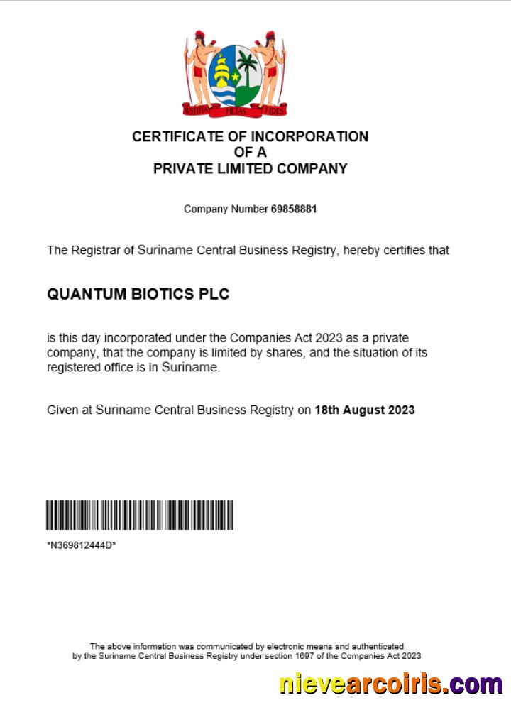 Suriname business registration certificate